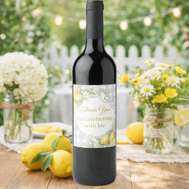 Citroner blå gingham Tack Bröllopsfest Vinflaska Etikett