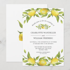 Citroner Blommar Grönska Watercolor Bröllop Inbjudningar