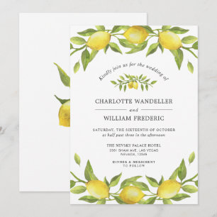 Citroner Blommar Grönska Watercolor Bröllop Inbjudningar