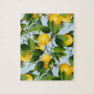 Citroner Citrus Fruit Blommigt Garden Pussel