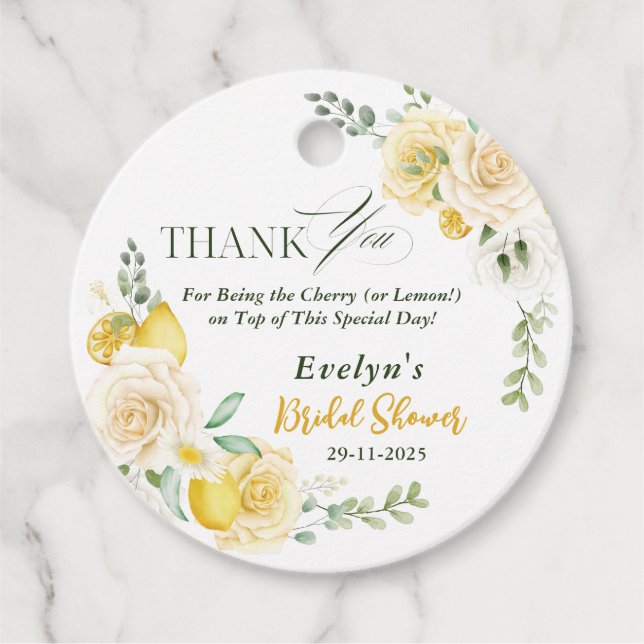 citroner Eukalyptus Ros Bröllopsdusch Tack Gåvor Etiketter (Framsida)