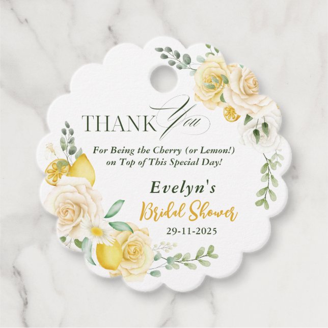 citroner Eukalyptus Ros Bröllopsdusch Tack Gåvor Etiketter (Framsida)