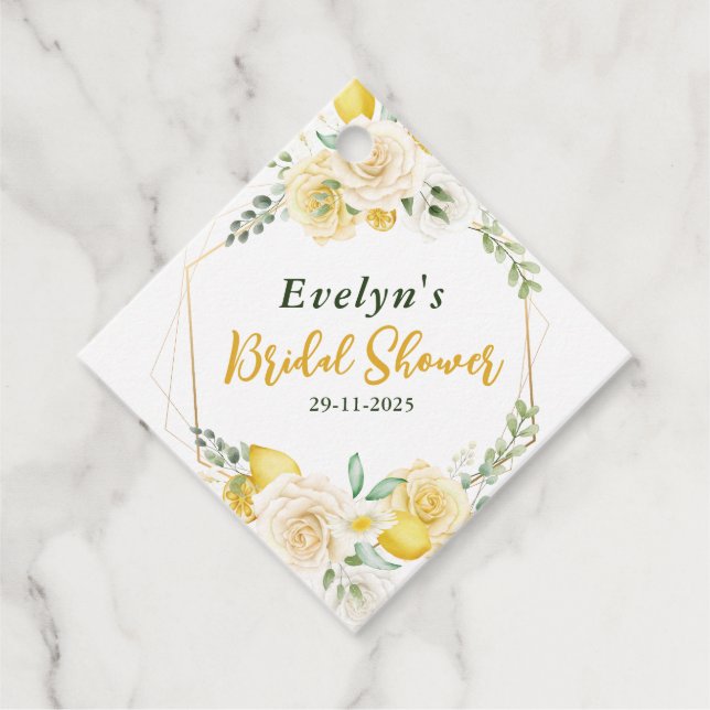 citroner Eukalyptus Ros Bröllopsdusch Tackkort Gåvor Etiketter (Framsida)