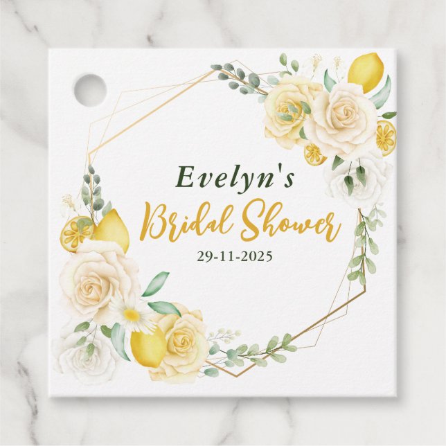 citroner Eukalyptus Ros Bröllopsfest Tack Gåvor Etiketter (Framsida)