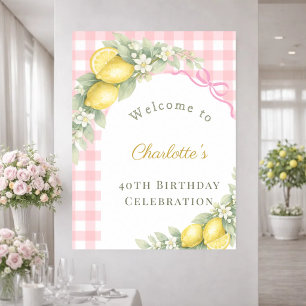 Citroner gingham rosa rosett trädgård födelsedag v poster