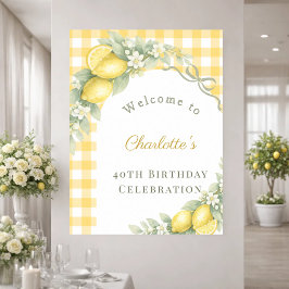 Citroner gingham slinga trädgård födelsedag välkom poster