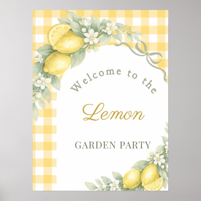 Citroner gingham slinga trädgårdsfest välkomstskyl poster (Framsidan)