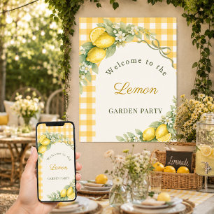 Citroner gingham slinga trädgårdsfest välkomstskyl poster