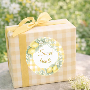 Citroner gingham söta gods festsouvener runt klistermärke