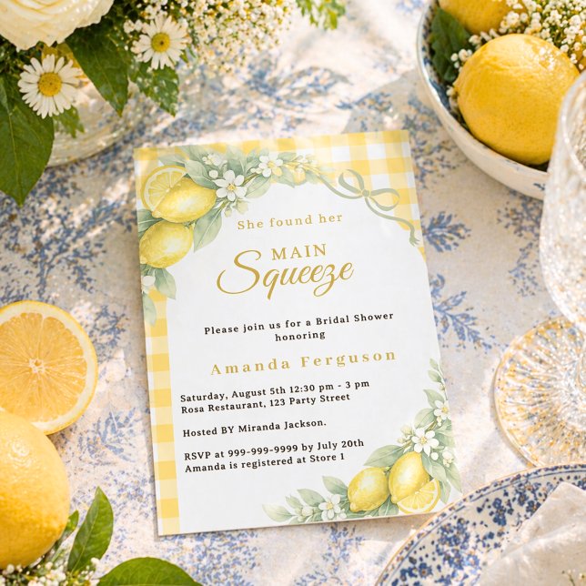 Citroner gingham squeeze Bröllopsfest inbjudan (Skapare uppladdad)