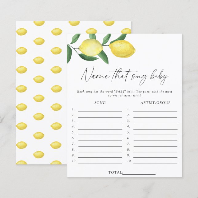 Citroner - Gissa låten baby shower spel (Fram/baksida)
