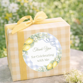 Citroner gul blå rutig pojke Tacksamhet fest Runt Klistermärke