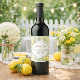 Citroner gul gingham Tack Bröllopsfest Vinflaska Etikett