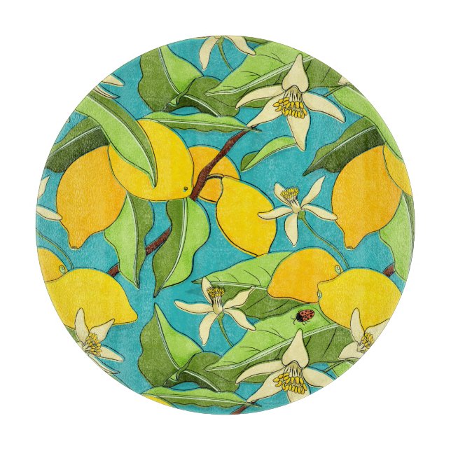 Citroner, ladybuggar, Blommar på bakgrunden (Framsidan)