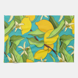 Citroner, ladybuggar, Blommar på bakgrunden Kökshandduk