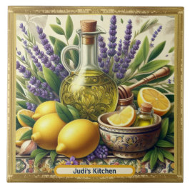 Citroner, lavender & Oil, minnesmärke Italien Kakelplatta