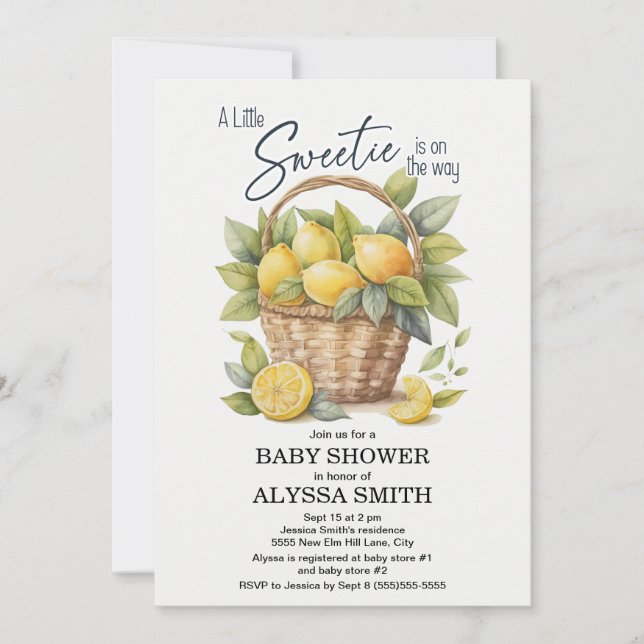 Citroner Lilla Sötnos Baby Shower Inbjudningar (Framsida)