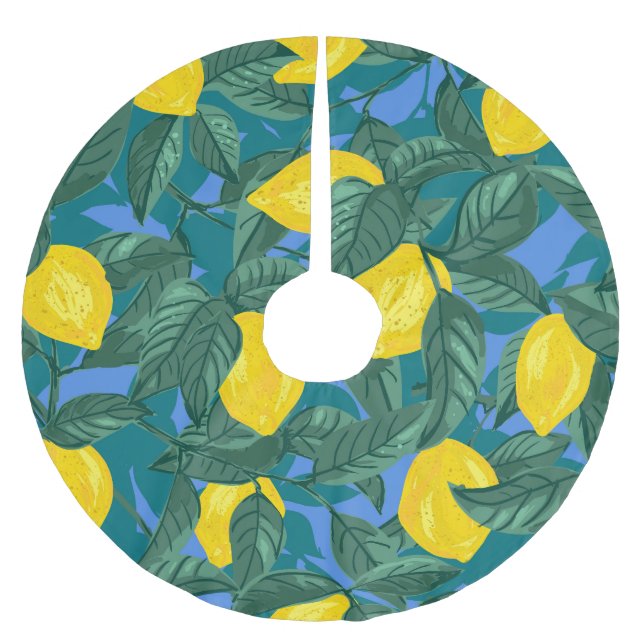 Citroner, löv: citrustropiska mönster. julgransmatta borstad polyester (Framsidan)