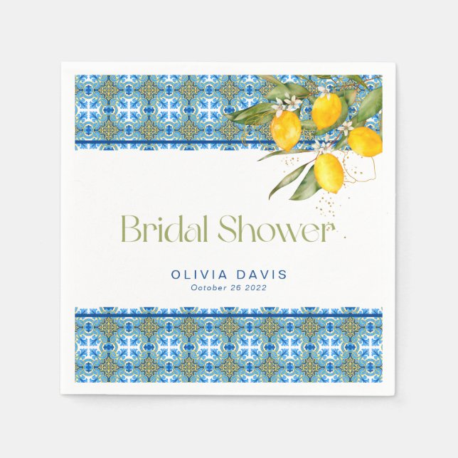 Citroner Medelhavsplattor Bröllopsdusch Pappersservett (Framsidan)