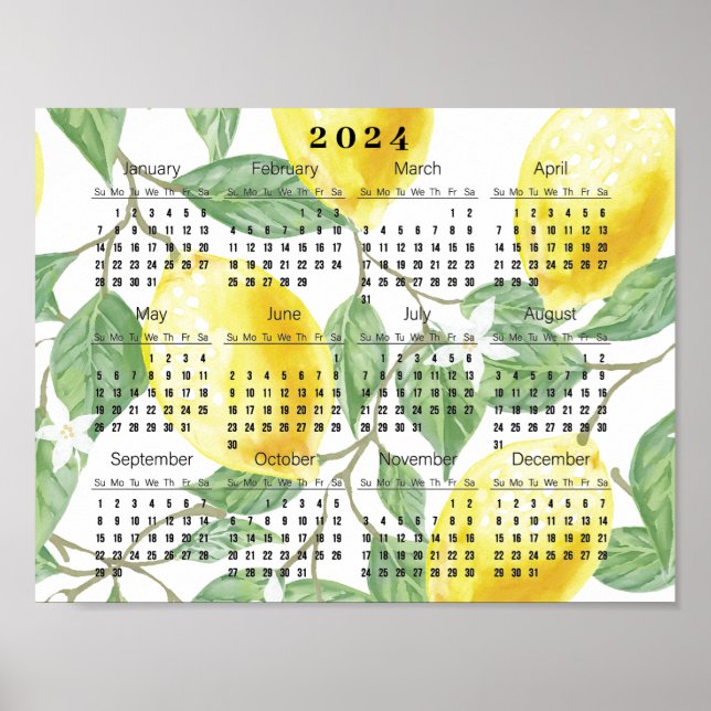 Citroner och blad 2024 Kalenderaffisch Poster (Framsidan)