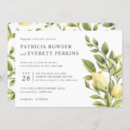 Citroner och bladvattenfärg botaniska bröllop inbjudningar