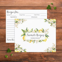 Citroner och blommor Blommigt Botaniskt receptkort