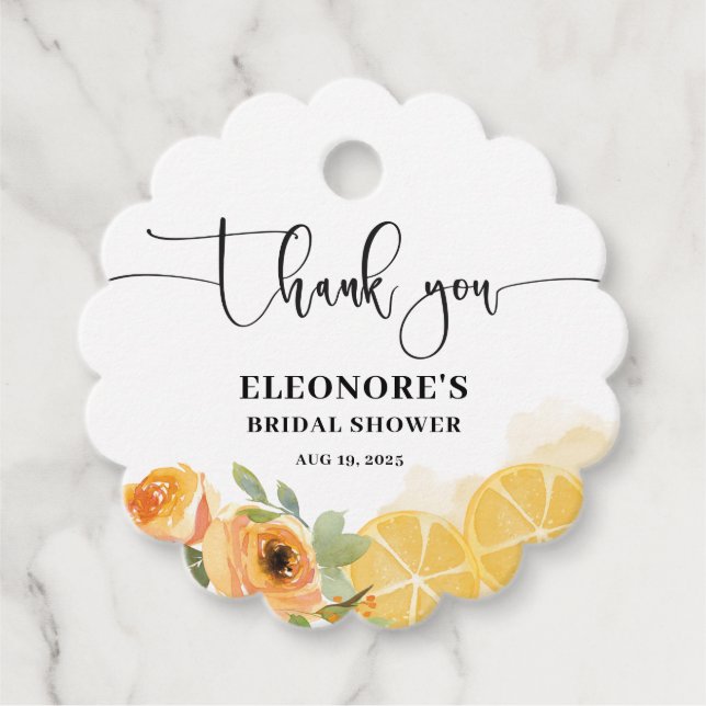 Citroner och blommor Bröllopsfest  Gåvor Etiketter (Framsida)
