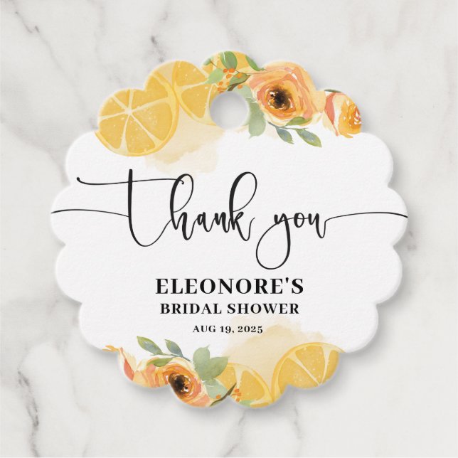 Citroner och blommor Bröllopsfest  Gåvor Etiketter (Framsida)