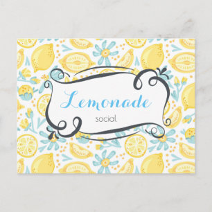 Citroner och blommor Mönster Lemonade Social Inbju Inbjudan Vykort