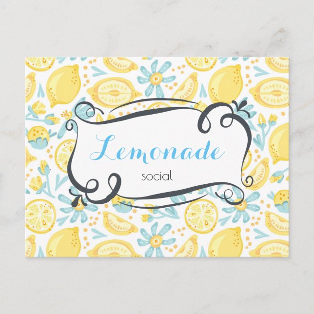 Citroner och blommor Mönster Lemonade Social Inbju Inbjudan Vykort (Framsida)