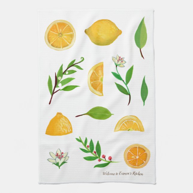 Citroner och Löv Anpassade Kitchen Towel Kökshandduk (Vertikal)