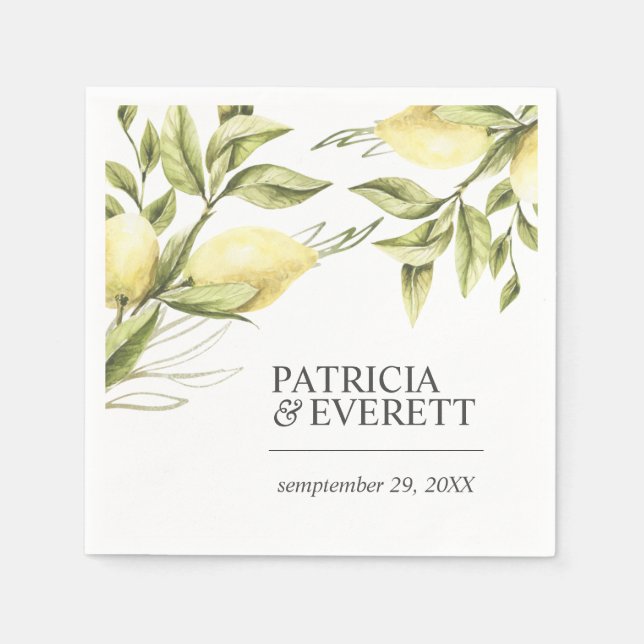 Citroner och Löv Boho chic personlig bröllop Pappersservett (Framsidan)