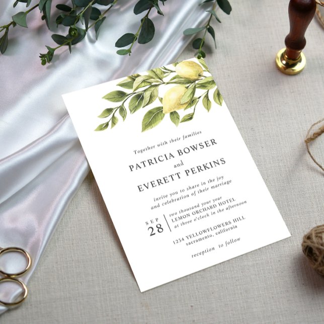 Citroner och löv, botaniska bröllop inbjudningar (Skapare uppladdad)