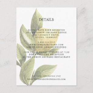 Citroner och löv Information om Gult Chic BRÖLLO Tilläggskort