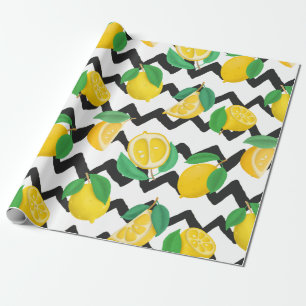Citroner och Löv med Black Chevron Presentpapper