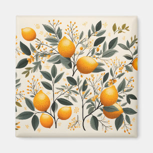 Citroner och Löv Mönster färsk sommarcitrus Magnet