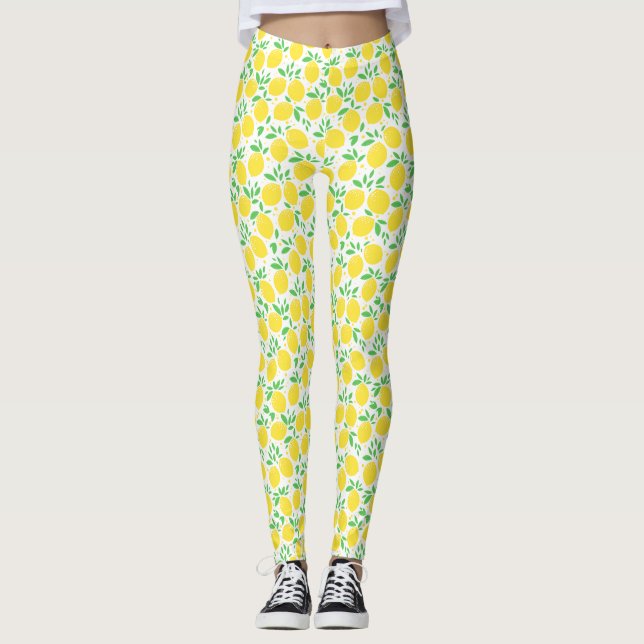 Citroner och Löv Mönster Leggings (Framsida)