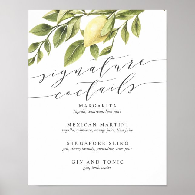 Citroner och Löv Namnteckning menysignatur för Coc Poster (Framsidan)