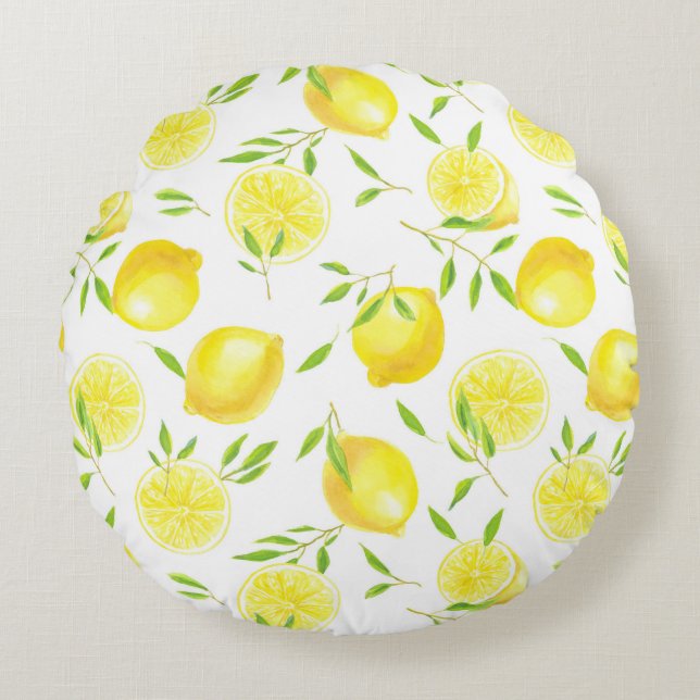 Citroner och löv rund kudde (Framsidan)