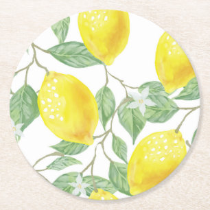 Citroner och Löv Underlägg Papper Rund