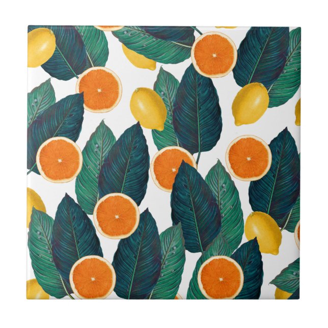 Citroner och Orangar vita Kakelplatta (Framsidan)
