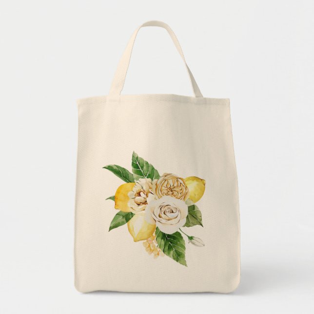 Citroner och ro bouquet tygkasse (Framsidan)