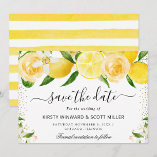 Citroner och Sommarblommor Bröllop Spara Datumet