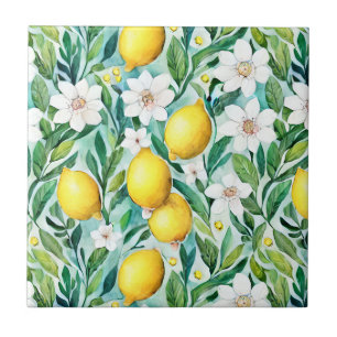 Citroner och vita blommor - Fransk Land-dekan Kakelplatta