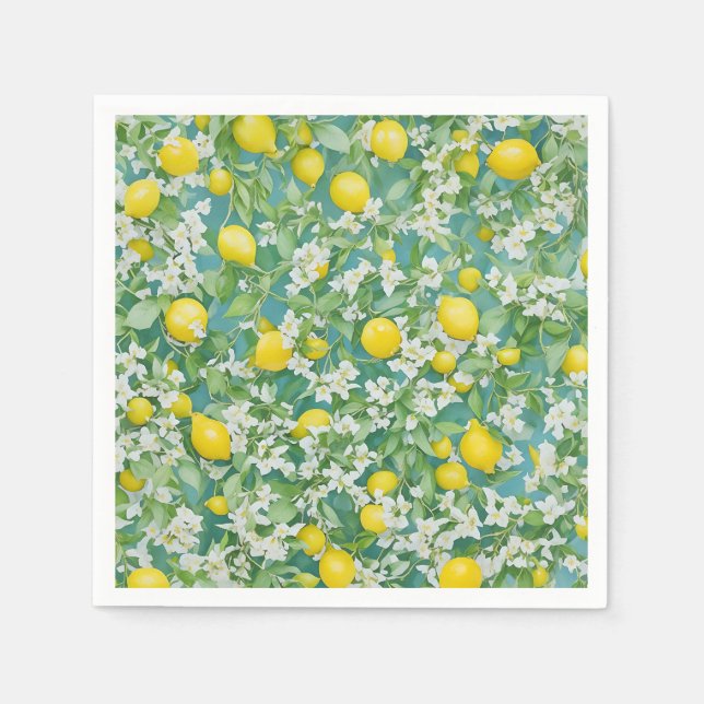 Citroner och vita blommor pappersservett (Framsidan)