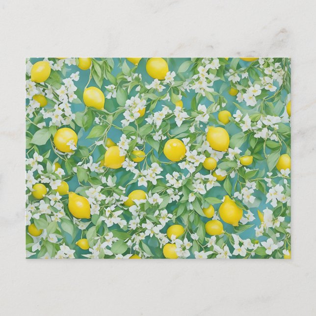 Citroner och vita blommor vykort (Framsida)