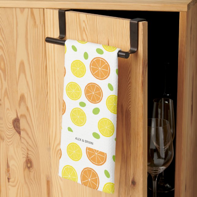 Citroner, Orangar och Personlig av frukt Kökshandduk (Thirds Fold)