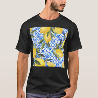 Citroner på blå plattor t shirt