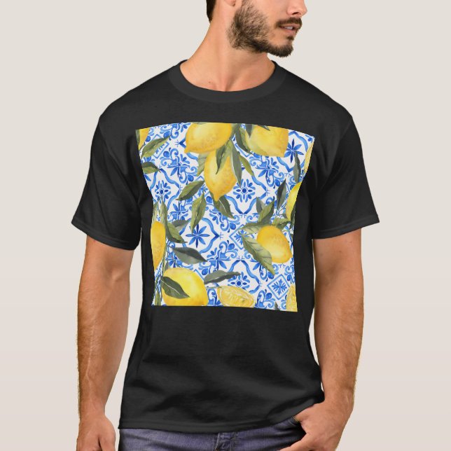 Citroner på blå plattor t shirt (Framsida)