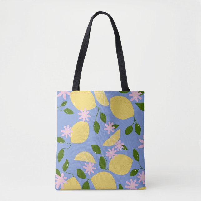 Citroner på Periwinkle Tote Bag Tygkasse (Framsida)